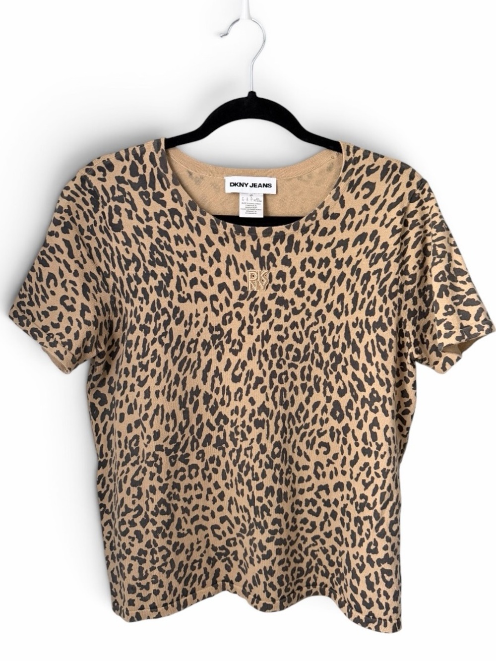 Women’s DKNY Jeans Tan Cheetah Print Short Sleeve Tee Large